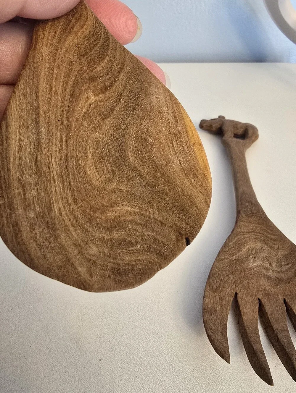 Hand Carved Wooden Rhinoceros Rhino Salad Servering Utensils 8